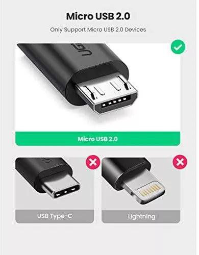 UGREEN Micro USB Male to USB-A Female Cable With OTG Nickel Plating 15cm (Black)