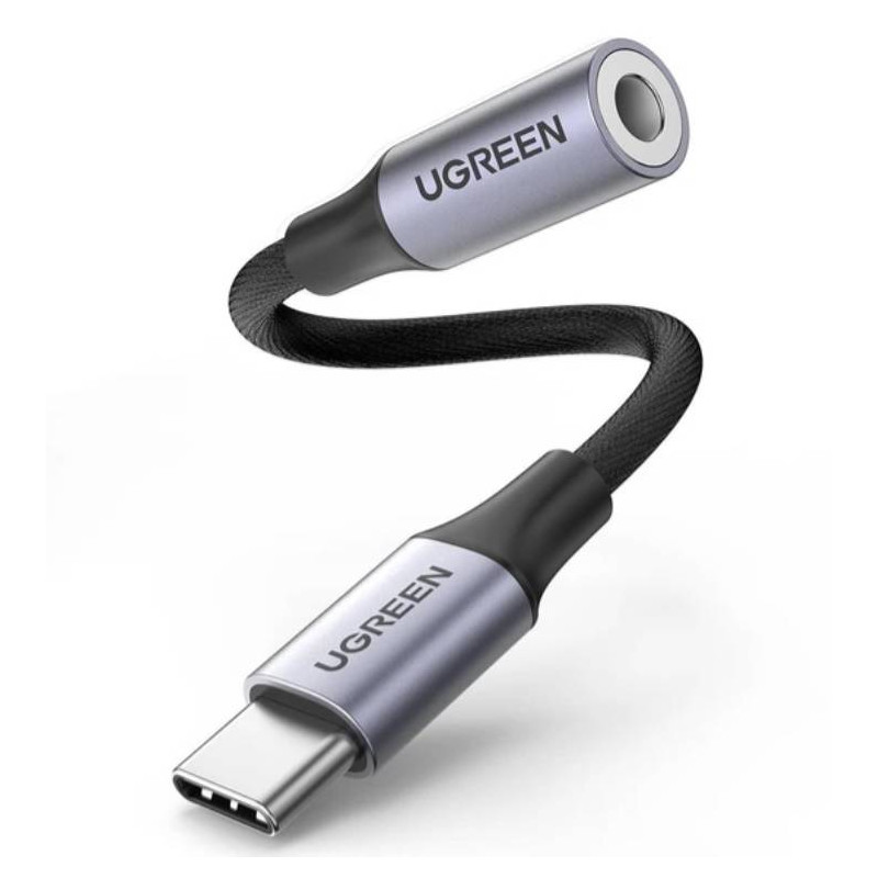 UGREEN USB-C to 3.5mm M/F Cable Aluminum Shell with Braided 10cm (Space Gray)
