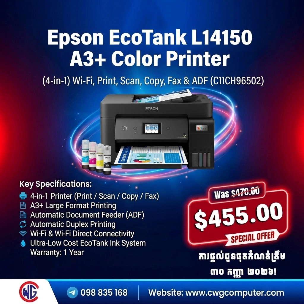 Epson EcoTank L14150 A3+ Color Printer (4-in-1) Wi-Fi, Print, Scan, Copy, Fax & ADF