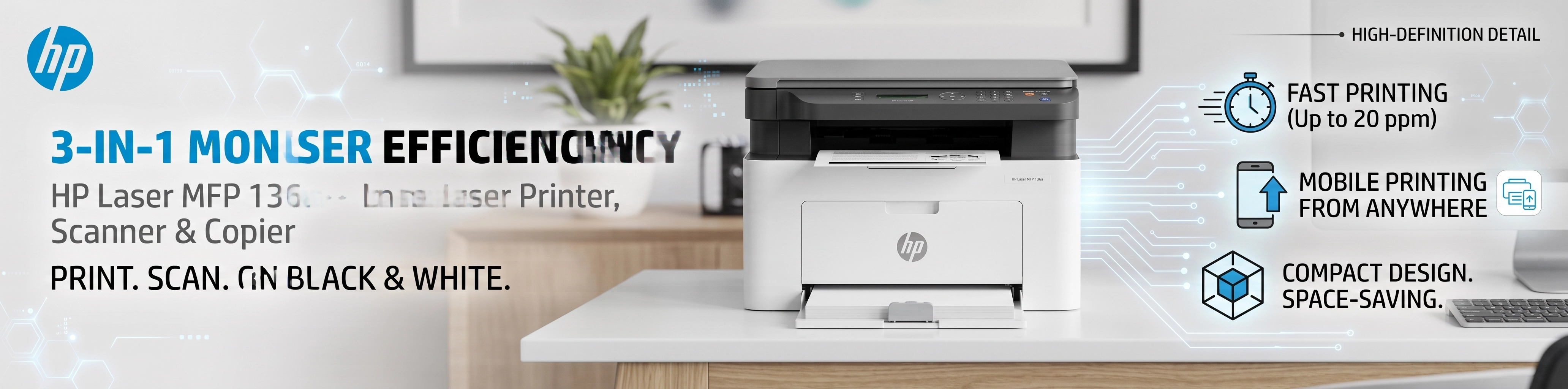 HP Laser MFP 136a – Mono Laser Printer, Scanner & Copier